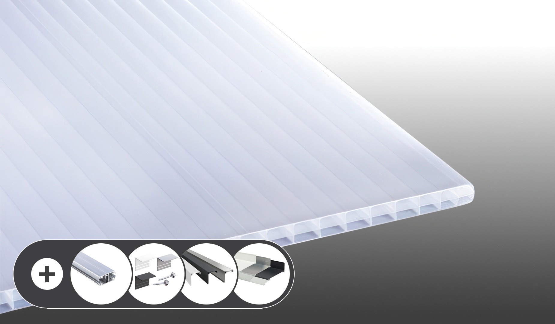 Polycarbonat Stegplatte - 16 / 20 mm - 3-Fach - Sonnenreflektierend im Set